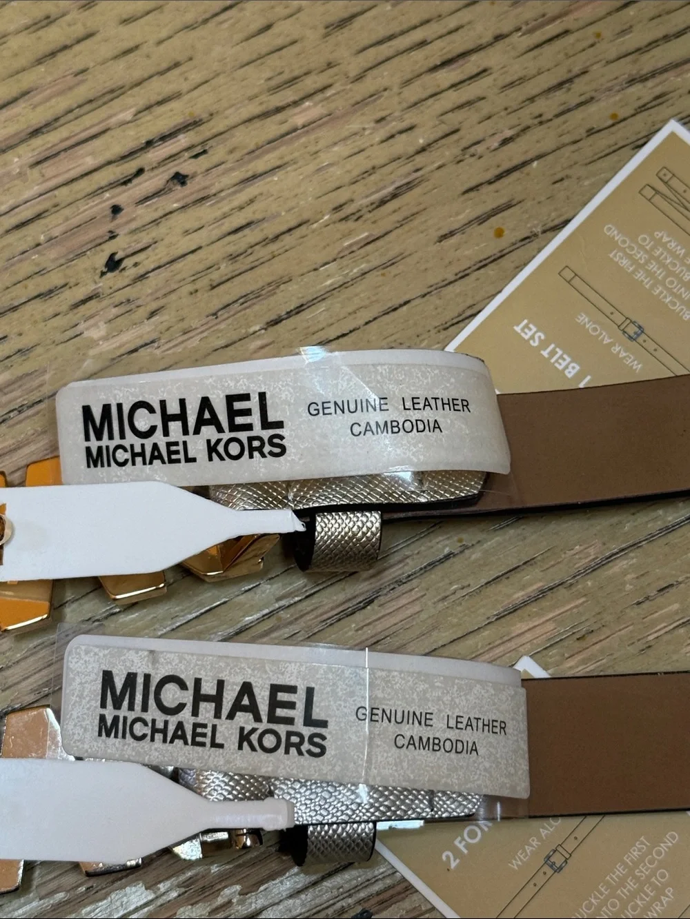 Michael Kors Metallic   Gold and  Silver MK Logo Skinny Belt